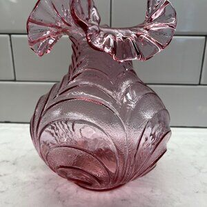Vintage Fenton Art Glass Drapery Pattern Ruffle Vase Cranberry, 7.25”h
